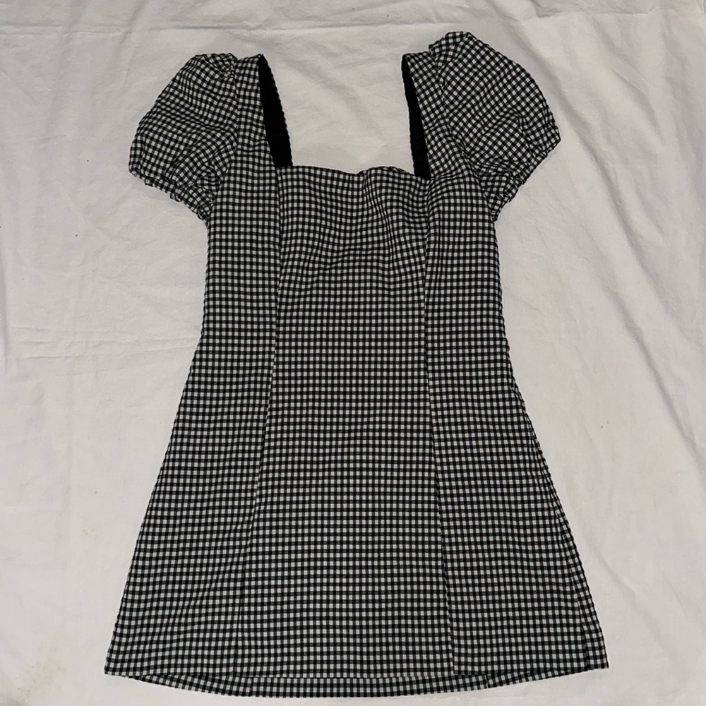 Zara Gingham Puff Sleeve Cotton Mini Dress
